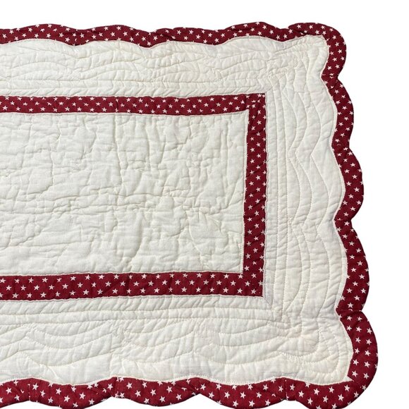 VTG Quilted table runner Maroon star print quilt handmade burgundy 4th july Patr - Picture 1 of 14